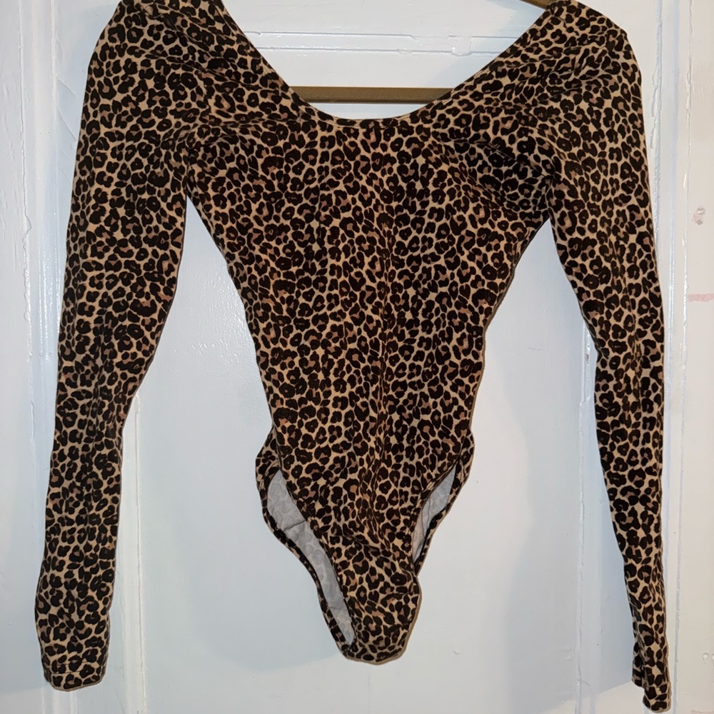 American Apparel Leopard Print Long Sleeve Bodysuit